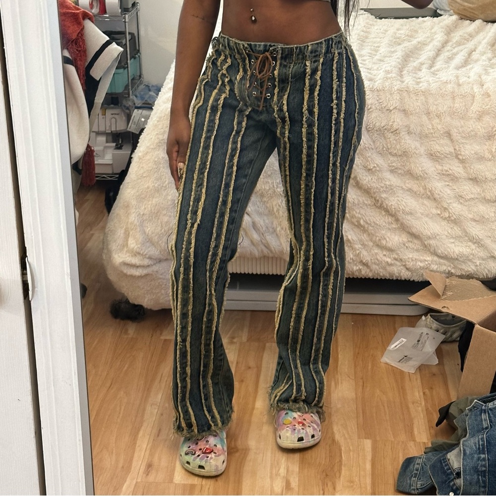 Stylish Blue and Beige Women's Jeans